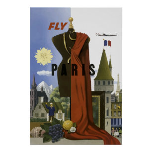 Vlieg Parijs Frankrijk Vintage Travel Poster