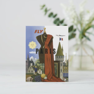 Vlieg Parijs Frankrijk Vintage Travel Poster Briefkaart