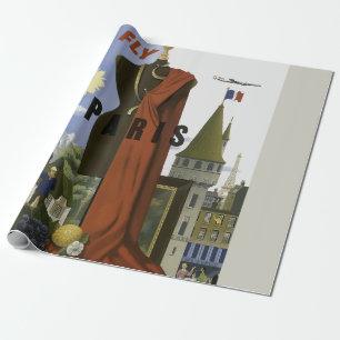 Vlieg Parijs Frankrijk Vintage Travel Poster Cadeaupapier