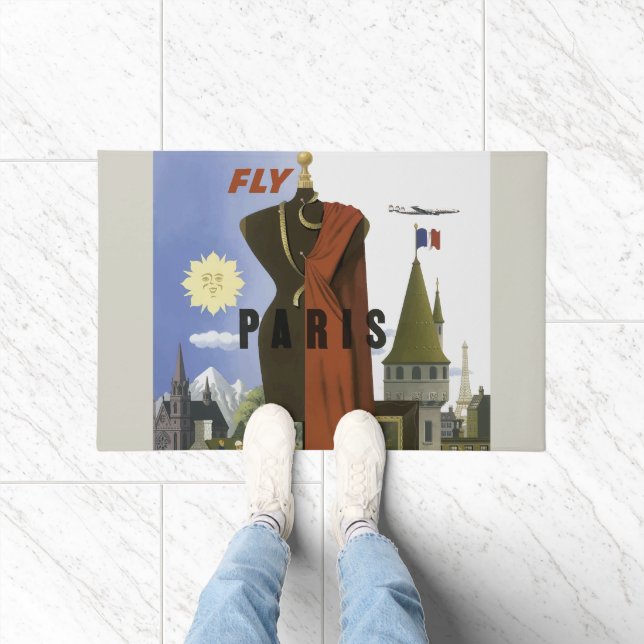 Vlieg Parijs Frankrijk Vintage Travel Poster Deurmat (Binnen)