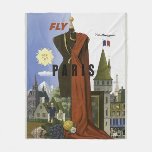 Vlieg Parijs Frankrijk Vintage Travel Poster Fleece Deken