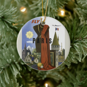 Vlieg Parijs Frankrijk Vintage Travel Poster Keramisch Ornament