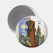 Vlieg Parijs Frankrijk Vintage Travel Poster Magneet (Voorkant / Achterkant)