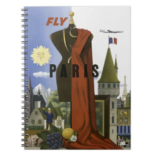 Vlieg Parijs Frankrijk Vintage Travel Poster Notitieboek