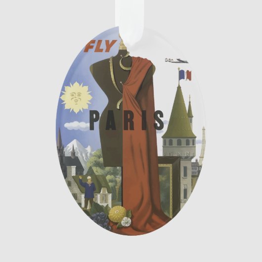 Vlieg Parijs Frankrijk Vintage Travel Poster Ornament (voorkant)