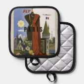 Vlieg Parijs Frankrijk Vintage Travel Poster Pannenlap (Voorkant / Achterkant)