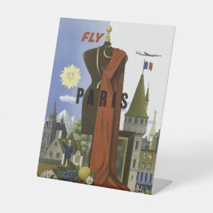 Vlieg Parijs Frankrijk Vintage Travel Poster Reclamebord Met Voetstuk