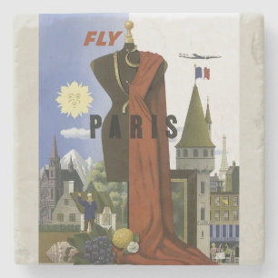 Vlieg Parijs Frankrijk Vintage Travel Poster Stenen Onderzetter