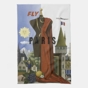 Vlieg Parijs Frankrijk Vintage Travel Poster Theedoek