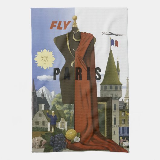 Vlieg Parijs Frankrijk Vintage Travel Poster Theedoek (Verticaal)