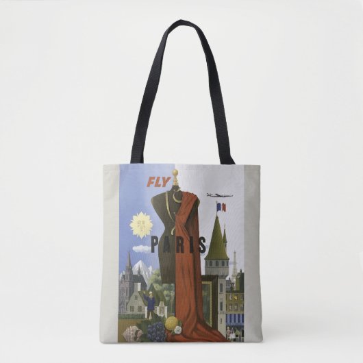 Vlieg Parijs Frankrijk Vintage Travel Poster Tote Bag (Voorkant)