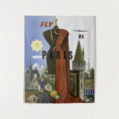 Vlieg Parijs Frankrijk Vintage Travel Poster Wandkleed (Voorkant)