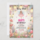 vlieg schattig bloemenroze meisje fee eerste 1e ve kaart (Voorkant)