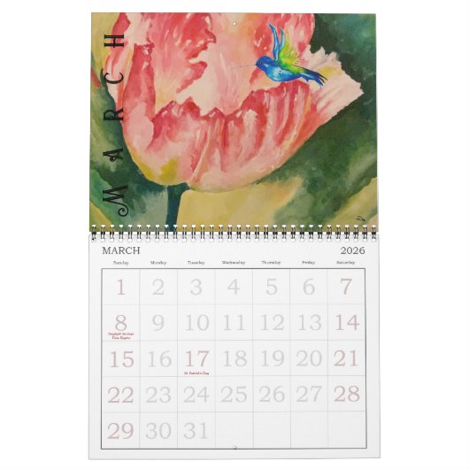 Vlieg twee paginalender (12 maanden) kalender (Mar 2026)