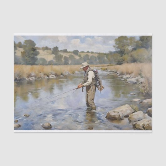 Vlieg Vissen op de rivier Decoupage Tissuepapier (Voorkant)
