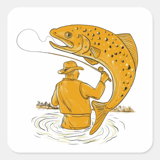 Vlieg Visser Helling Forel Tekening Vierkante Sticker (Voorkant)