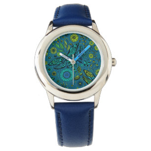 Vlieg, vlieg dragonfly op blauw horloge