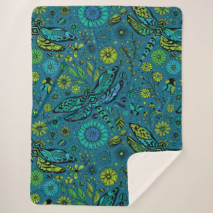 Vlieg, vlieg dragonfly op blauw sherpa deken