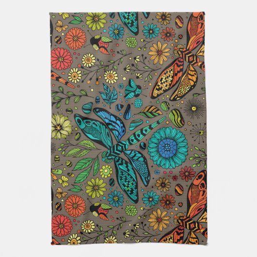 Vlieg, vlieg dragonvlieg op bruin theedoek (Verticaal)