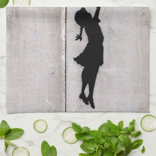 Vlieg weg Klein meisje Graffiti Art Dish Towel Theedoek (Gevouwen)