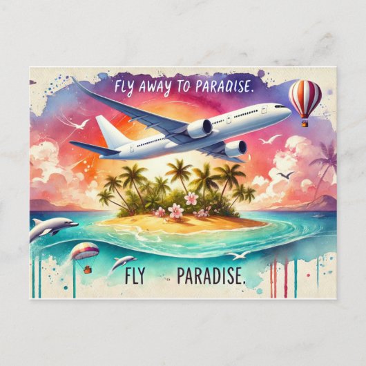 Vlieg weg naar het paradijs briefkaart (Voorkant)