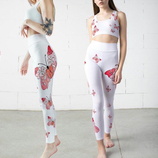 Vlieg weg om gelukkig roze witte vlinder Leggings 