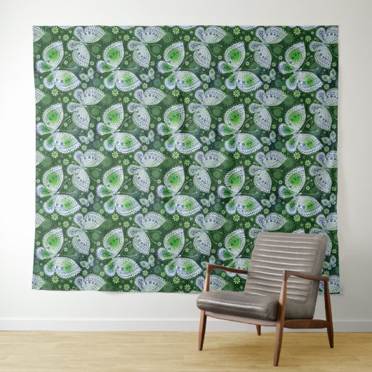 Vlieg weg Paisley Butterfly Print groen Wandkleed (In Situ (horizontaal))