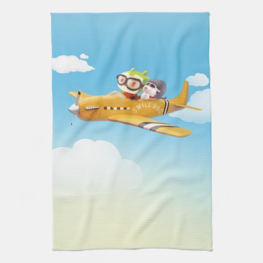 Vliegavontuur met hond theedoek (Verticaal)