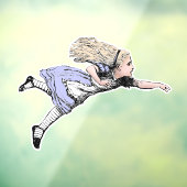 Vliegen Alice in Wonderland kijken glas Raamsticker (Vel 3)