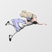 Vliegen Alice in Wonderland kijken glas Raamsticker (Vel)