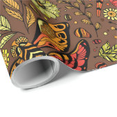 Vliegen, dragonvlieg op kannamonbruin cadeaupapier (Rol Hoek)