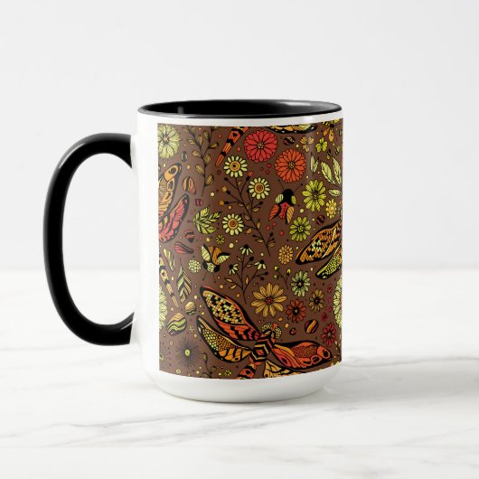 Vliegen, dragonvlieg op kannamonbruin mok (Links)