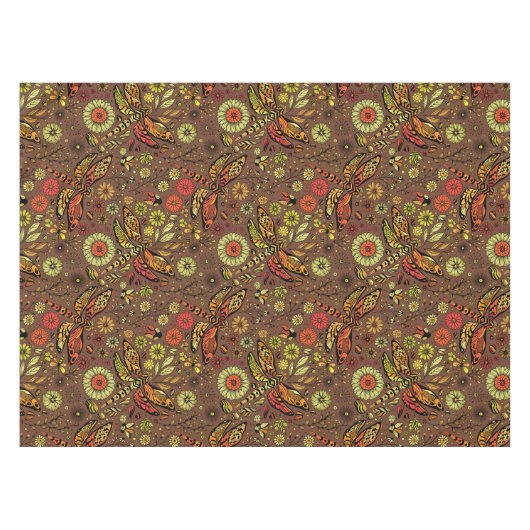 Vliegen, dragonvlieg op kannamonbruin tafelkleed (Voorkant (Horizontaal))