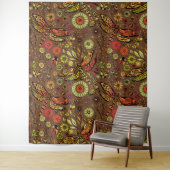 Vliegen, dragonvlieg op kannamonbruin wandkleed (In situ)