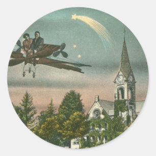 Vliegen hoog over oude kapel ronde sticker
