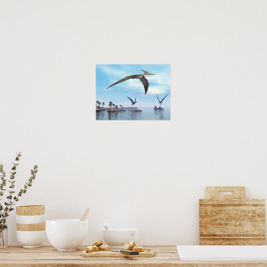 vliegen met Pteranodon dinosaurussen - 3D renderin Poster (Keuken)
