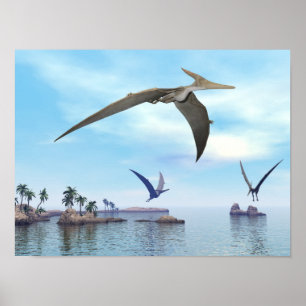 vliegen met Pteranodon dinosaurussen - 3D renderin Poster