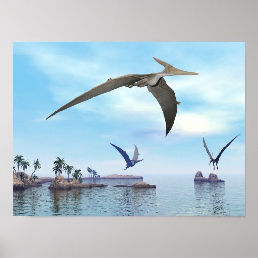 vliegen met Pteranodon dinosaurussen - 3D renderin Poster (Voorkant)