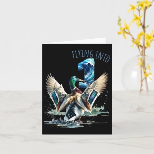 Vliegen naar 1 eend jagen 1e verjaardag partij 1 y kaart (Gele Bloem)