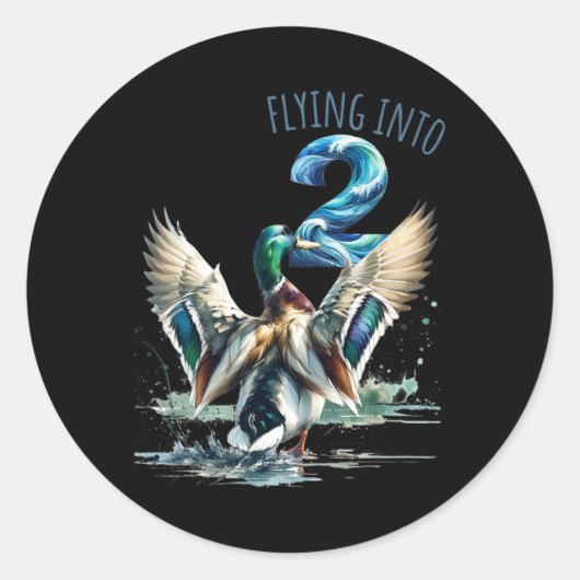 Vliegen naar 2 eendenjacht 2e verjaardagsfeest 2 y ronde sticker (Voorkant)
