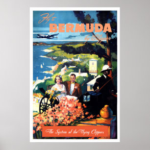Vliegen naar Bermuda Vintage Poster