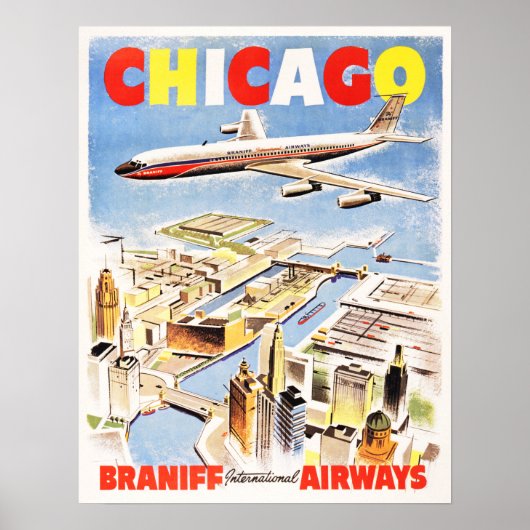 Vliegen naar CHICAGO ILLINOIS USA Retro Airlines T Poster (Voorkant)