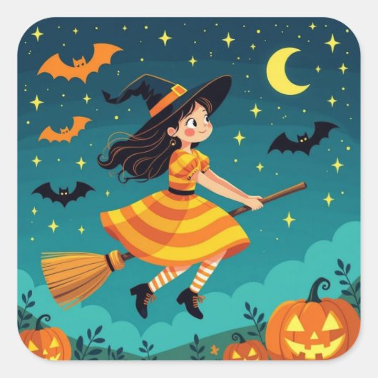 Vliegen naar Halloween Vierkante Sticker (Voorkant)