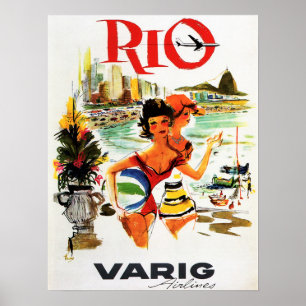 Vliegen naar RIO BRAZIL Varig Airlines Vintage Tra Poster