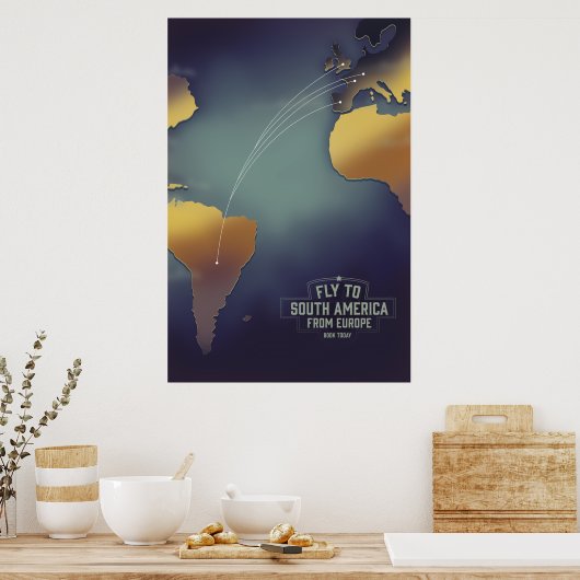 Vliegen naar Zuid-Amerika Van Europa kaart Poster (Keuken)