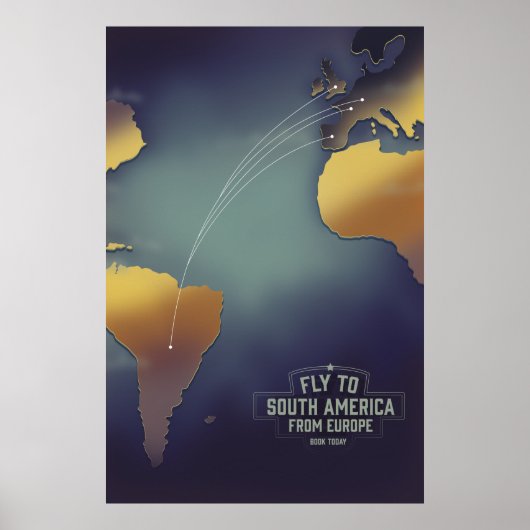 Vliegen naar Zuid-Amerika Van Europa kaart Poster (Voorkant)