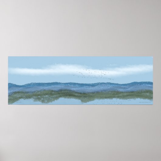 "Vliegen Noord" bergen met vogels en meer Poster (Voorkant)