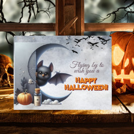 Vliegen om je een fijne Halloween te wensen Feestdagenkaart