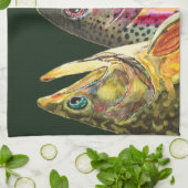 Vliegen op drie grote forel theedoek (Gevouwen)