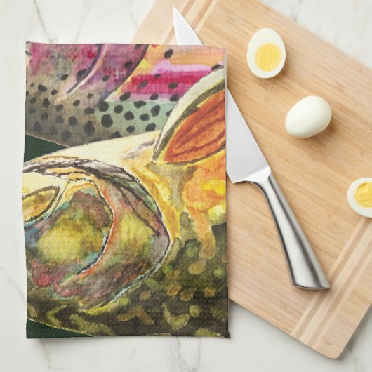 Vliegen op drie grote forel theedoek (Quarter Fold)